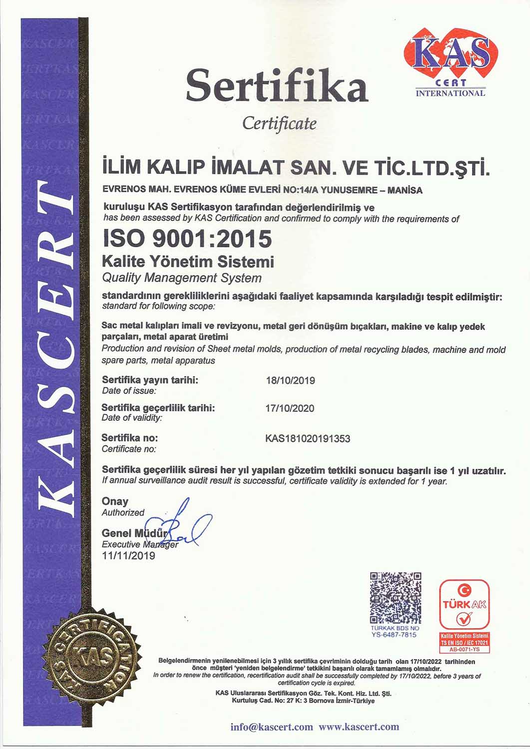 iso 9001 2015 certificate